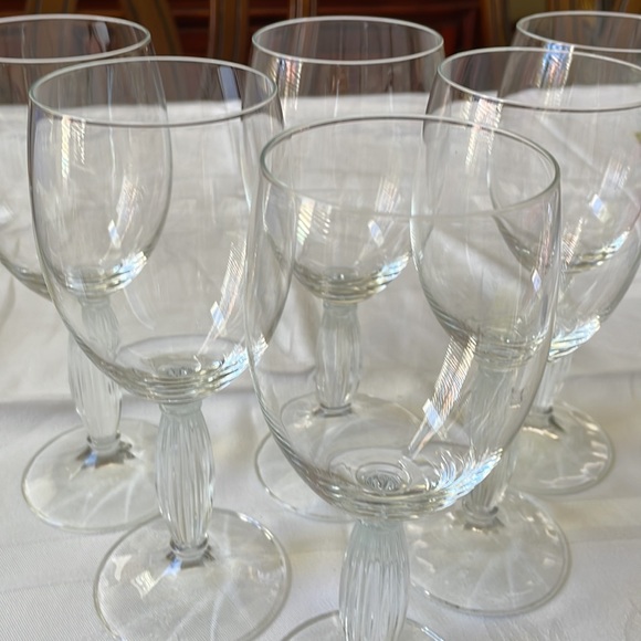 Lot of 6 clear crystal footed goblets glasses ribbed stem - Picture 2 of 7
